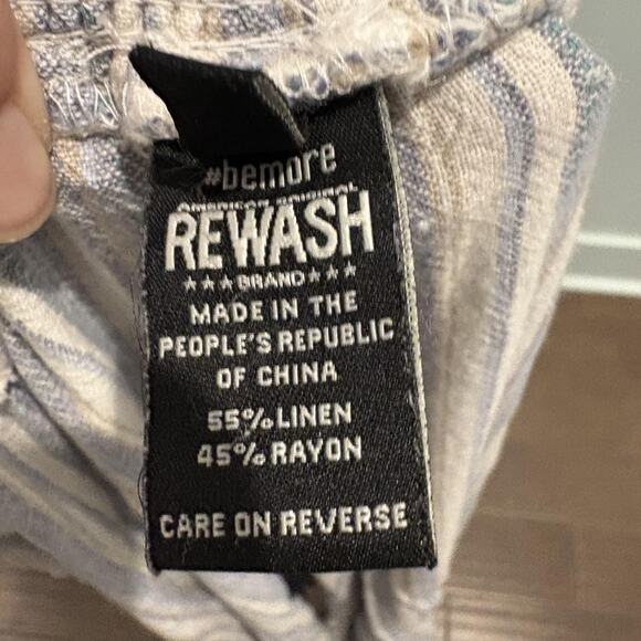 Rewash Pants Womens Medium Blue White Striped Linen Blend Smocked Waist Wide Leg - Picture 12 of 14